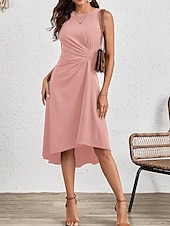olcso Egyszerű ruha-Női Midi Ruha A Vonalú Ruha Egyszínű Bodycon Ruha Munka Ruhák Félig Formális Iroda Karcsú Grafikai Ujjatlan Kerek Nyak Fekete Rózsaszín Piros Kék Nyár