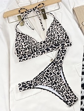 cheap Bikini Sets-Women&#039;s Swimwear Bikini 2 Piece Swimsuit Backless Tropical Beach Wear Leopard Halter Neck Sleeveless Bathing Suits