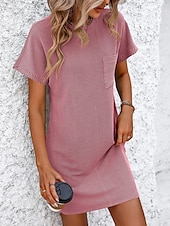 cheap Plain Dress-Women&#039;s Mini Dress T Shirt Dress Tee Dress Solid Color Summer Dress Casual Daily Regular Fit Graphic Short Sleeve Crew Neck Black Pink Blue Green Summer