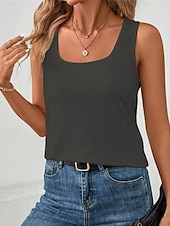 cheap White tee-Women&#039;s Tank Top Tee Top Plain Fashion Modern Sleeveless Square Neck Regular Tops Daily Beach Wear Black White Gray Summer