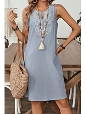 abordables concevoir des robes en coton et lin-Femmes Mini Robe Robe en coton et lin Mode Moderne Fête Sortir Week-end Coupe régulière Fleur Sans manches Col en V Gris Clair Été