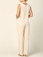 abordables Costumes-pantalons pour maman-tailleur pantalon bleu jaune 3 pièces robe mère de la mariée élégant col rond longueur au sol mousseline manches longues cache-cœur inclus avec broderie en dentelle 2025