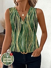ieftine Top cu dungi și geometric-Pentru femei Camisole Tank Top Grafic Geometric Dungi Epocă Tropical Stilat Fără manșon În V Topuri obișnuite Zilnic Imprimeu Trifoi Vară Primăvară