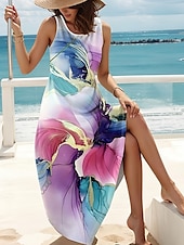 ieftine Rochii florale-Pentru femei Rochie Maxi Rochie de Vară Rochie de vară Casual Zilnic Concediu Plajă Potrivire Largă Grafic imitație de marmoră Fără manșon Stil Nautic Roz Îmbujorat Vară