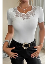 ieftine Topuri din dantelă-Pentru femei Bluză Topuri din dantela Simplu Elegant Modern Manșon scurt Stil Nautic Topuri obișnuite Concediu Ieșire Dantelă Negru Alb Vară