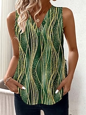 ieftine Top cu dungi și geometric-Pentru femei Camisole Tank Top Grafic Geometric Dungi Epocă Tropical Stilat Fără manșon În V Topuri obișnuite Zilnic Imprimeu Trifoi Vară Primăvară