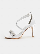 abordables Sandales de Robe-Escarpins à talons aiguilles en satin violet pour femme avec brides en strass – sandales élégantes pour cocktail