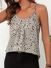abordables T-shirt floral-Femmes Débardeur Léopard Mode Moderne Sans manches Col ras du cou Hauts Réguliers Quotidien Sortir Tenue de plage Imprimé Gris Été