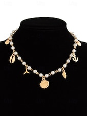 cheap Women&#039;s Necklace-Women&#039;s Pearl Beaded Necklace with Gold Sea Charms – Nautical Beach Jewelry for Summer Vacation and Resort Wear