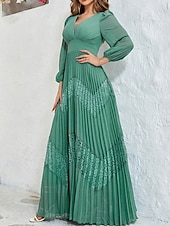 preiswerte Unter 129,99 $-Kleid Mutter der Braut Kleid Elegant V-Ausschnitt Bodenlang Chiffon Langarm in einfarbig