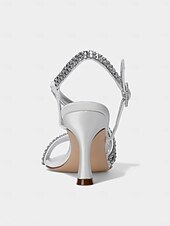 economico cocktail-sandali da donna con cinturino posteriore argentato e dettagli in strass – tacchi a gattino aperti e scintillanti per cocktail serali e ricevimenti nuziali