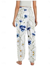 economico Pantaloni-Per donna Pantaloni ispirati al lino Gamba larga Pantaloni Stile Etnico Casual Boho Lunghezza intera Vita Alta Floreale Foglia Tropicale Tasca Elastico in vita Stampa Traspirabilità Morbido