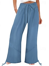 baratos Calça de linho de algodão simples-Mulheres Shorts de algodão e linho Calças inspiradas em linho Calças de linho de algodão Moda Comprimento total Natural Tecido Bolsos Design de cordão elástico Confortável Exterior Ao ar livre Rua