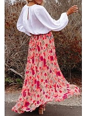 abordables Jupes graphiques-Femmes Jupe Mode Maxi Taille Basse Jupes Fleuri Imprimé Micro-Élastique Vacances Rue Rose Été Polyester