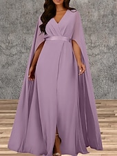 voordelige Bruiloftsgastjurken-A-Lijn Bruiloft Gast Jurken Elegante Jurk Bruiloft Gast Verloving Vloerlengte Mouwloos V Hals Herfst Bruiloft Gast Chiffon met Splits