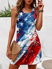 levne Šaty na Den nezávislosti-Dámské šaty K Valnému dni Patriotic Čtvrtý červenec Šaty Mini Šaty Šaty na léto A-Linie Šaty Bez ramínek Dovolená Casual Boho Party Regular Fit Grafika vlajky Abstraktní Bez rukávů U výstřih Modrá