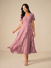 preiswerte abendkleider-Damen Maxidress A Linie Kleid Elegant Ausgefallene Hochzeit kleid hochzeitsgast Lockere Passform Feste Farbe Kurzarm Asymmetrisch V Ausschnitt Erröten Sie Rosa Sommer Frühling