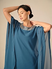 preiswerte abendkleider-Damen Knielanges Kleid Chiffonkleid Elegant Party Einfarbig Halbarm Rundhalsausschnitt Blau Sommer Frühling Herbst