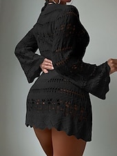preiswerte Strandkleider-Damen Badeanzüge Cover-Up Badekleid Badeanzug Cut-Out Urlaub Strandmode Einfarbig Rundhals Langarm Badeanzüge