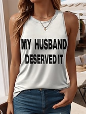 billige Tanks og camisole til kvinner-Dame Camisole Tank Top Grafisk Bokstaver Stilfull Fritid Ermeløs Crew-hals Vanlige topper Daglig Trykt mønster Svart Hvit Rød Blå Lilla Sommer Vår