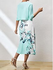 halpa Kukkamekko-Naisten kaksiosaiset mekot midi-mekko takilla elegantti A-linjainen mekko puolihihainen juhla cocktail kukkaprintti V-kaula-aukko häät vieras päivittäinen sininen vihreä säännöllinen istuvuus