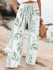 ieftine picior lat și talie înaltă-Pentru femei Picior Larg chinez Pantaloni largi Vacanță Modă De Bază Lungime totală Talie Înaltă Floral Grafic Imprimare Termic cald Respirabil Απαλό Micro-elastic Oficial Vacanță Stradă Roz