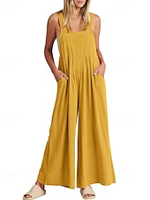 olcso hivatalos jumpsuits-női normál kantáros overál utcai viselet egyszínű ujjatlan U-nyakú zsebes utcai mindennapi normál szabású fekete sárga világoszöld nyári