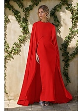 preiswerte lila-Cape Kleid Sheath  Column Abendkleid Elegantes Kleid Formale Hochzeit Bodenlang Ärmellos Rundhalsausschnitt Chiffon