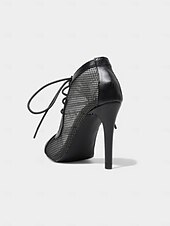abordables Chaussures de danses latines-Escarpins de danse latine à lacets en maille noire pour femmes avec bout ouvert – chaussures de salsa à talons aiguilles respirantes pour la performance, la fête et l&#039;entraînement