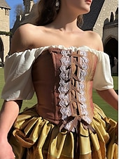 ieftine Rochie-Medieval Renascentist Rochii Rochii de bal Rochie Lungă Viching Cavaler celtic Costume de fancy Pentru femei Regal Halloween Carnaval Mascaradă Performanță LARP Ren Faire Adulți Rochie