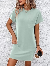 cheap Plain Dress-Women&#039;s Mini Dress T Shirt Dress Tee Dress Solid Color Summer Dress Casual Daily Regular Fit Graphic Short Sleeve Crew Neck Black Pink Blue Green Summer
