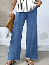 economico Pantaloni-Chinos a Gamba Larga da Donna Pantaloni Baggy Vacanza Basic Casual Lunghezza Intera Vita Alta Semplice Pocket Vita Elastica Comodo Morbido Confortevole Micro-elastico Formale Vacanza Strada Blu