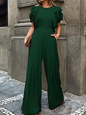 cheap Pantsuits &amp; Jumpsuits-Jumpsuits Evening Gown Vintage Dress Semi Formal Wedding Guest Floor Length Sleeveless Crew Neck Stretch Crepe with Ruffles