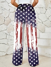 cheap Independence Day Bottoms-Independence Day Patriotic Women's Wide Leg Chinos Baggy Pants Beach Shorts Vacation Vintage Fashion Full Length High WaistPantsGraphic Flag Flag Printing Micro-elastic Casual Daily Vacation