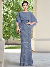baratos Comprimento do chão-vestido de capa para mãe da noiva, vestido com contas de renda, elegante, simples e minimalista, gola redonda, comprimento até o chão, tule, manga curta 2025