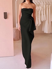 ieftine roz-Rochie de Seară Roz Stil Celebritate Rochie Semi-Formală pentru Invitat la Nuntă Lungime până la Podea Fără Mâneci Fără Spate Crep Strâns cu Pliseuri Drapaj