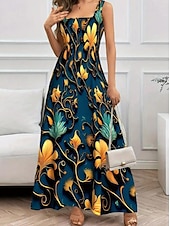 ieftine rochie florală-Pentru femei Rochie Maxi Rochie de schimb Rochie A line Vacanță Casual Boho Ieșire Fit standard Floral Grafic Fără manșon În U Negru Roșu-aprins Albastru piscină Portocaliu Vară Primăvară