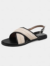 abordables Sandales de Vacances-Sandales plates à brides croisées tissées pour femmes – sandales bohèmes décontractées pour les promenades estivales et les rendez-vous romantiques en journée