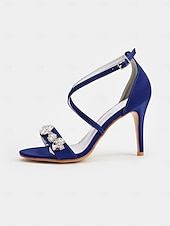 abordables Sandales de Robe-Escarpins à talons aiguilles en satin violet pour femme avec brides en strass – sandales élégantes pour cocktail