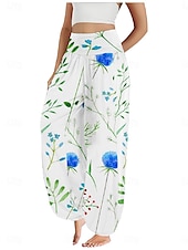 economico Pantaloni-Per donna Pantaloni ispirati al lino Gamba larga Pantaloni Stile Etnico Casual Boho Lunghezza intera Vita Alta Floreale Foglia Tropicale Tasca Elastico in vita Stampa Traspirabilità Morbido