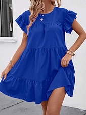 preiswerte Einfaches Kleid-Damen Minikleid Freizeitkleid Sommerkleid Elegant Mode Outdoor Ferien Date Normale Passform Einfach Kurzarm Rundhalsausschnitt Schwarz Blau Rosenrot Sommer Frühling