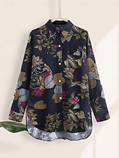 economico Camicie-Per donna Camicia Floreale Elegante Moderno Casual Manica Lunga Collo a V Top Regolari Quotidiano Stampato Blu marino Viola Cachi Estate
