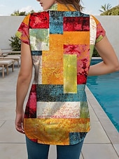 voordelige Dames Strepen &amp; Geometrische Tops-Dames Overhemd Grafisch Geometrisch Vintage Tropisch Dagelijks Korte mouw Kap Overhemdkraag Normale tops Dagelijks Rood blauw Oranje Groen Zomer Lente
