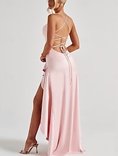 billiga Balklänningar-Havfrue  trumpet Quinceanera klänningar Elegant klänning bröllop bröllopsgäst golvlång utan ärm spaghetti axelrem polyester rygglös med spricka