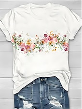 billige Blomster t-skjorte-Dame T skjorte Blomstret Grafisk Planter Stilfull Moderne Fritid Kortermet Crew-hals Rund hals Vanlige topper Daglig Ut på byen Helg Trykt mønster Hvit Sommer Vår