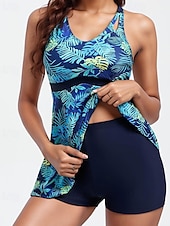 billiga Badessor-Dam Badkläder Bikini 2 st Baddräkt Lappverk Tropisk Standkläder Blomma Halterneck Ärmlös Baddräkter