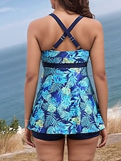 billiga Badessor-Dam Badkläder Bikini 2 st Baddräkt Lappverk Tropisk Standkläder Blomma Halterneck Ärmlös Baddräkter