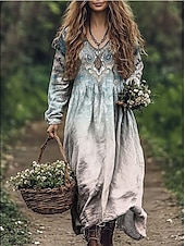tanie Sukienki boho-Damskie Sukienka maxi Sukienka letnia Plisowana sukienka Urlop Codzienny Boho Wyjściowe Plaża Luźny / a Graficzny W Tureckie Wzory Długi rękaw W serek Głęboka zieleń Czarny Czerwony Niebieski Lato