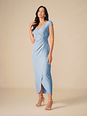 levne Party šaty-Dámské Maxi šaty Zavazovací šaty Elegantní Večírek Narozeniny Svatební Dovolená Svatební host Běžný Pevná barva Krátký rukáv Do V Nebeská modř Léto Jaro Podzim
