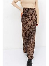 ieftine Fuste grafice-Pentru femei Fustă Casual Maxi Talie Medie Fuste Leopard Imprimeu Micro-elastic Vacanță Stradă Alb Maro Bej Vară Mătase ca satinul